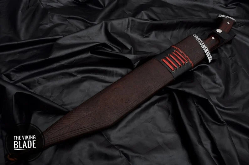 Handmade Full Tang Sword with Rosewood Handle & Braided Leather Scabbard