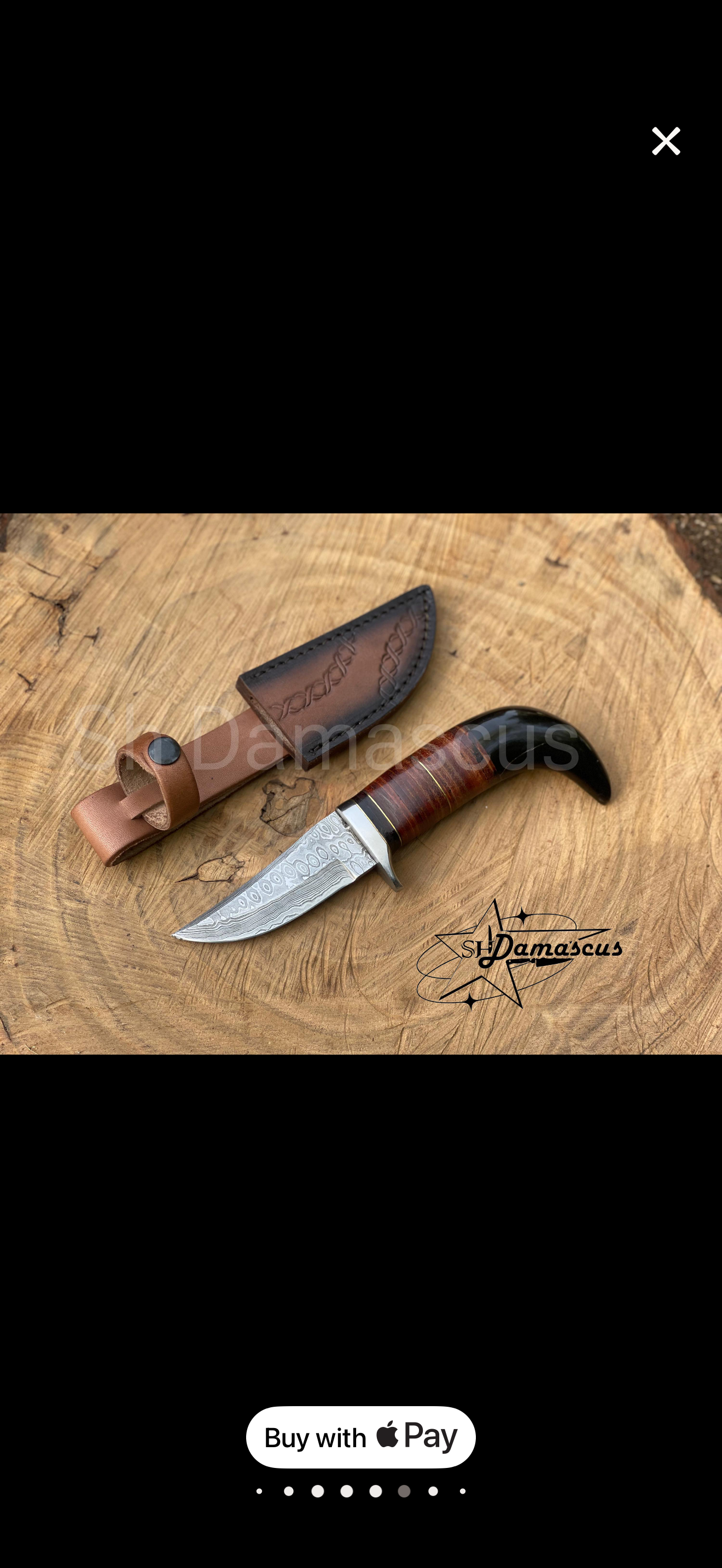 Buffalo Horn Caping Knife with Stacked Leather Grip and Braid Tooled Leather Sheath