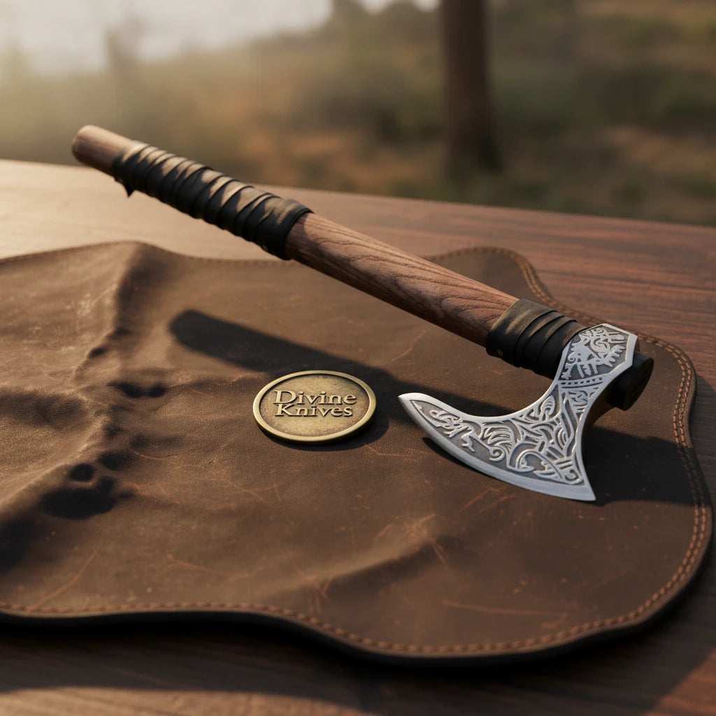 Norse Engraved Viking Beard Camp Hatchet for Outdoor Work