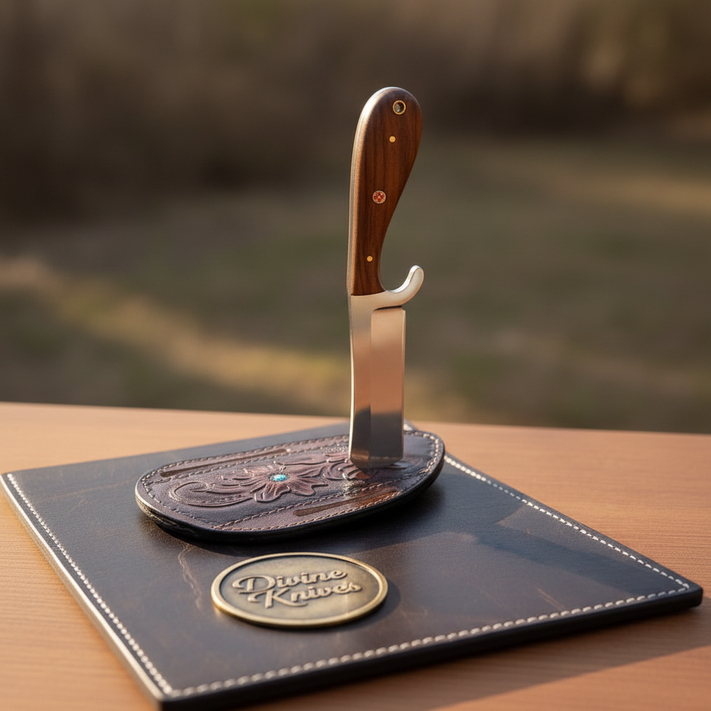 Walnut Cowboy Bull Cutter Knife with High Polish Blade