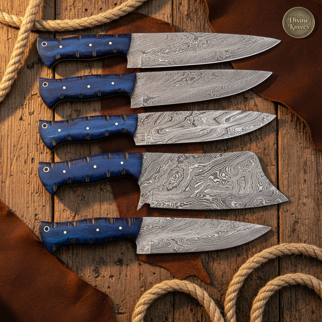 Azure Tide Culinary Knife Set with Solid Azure Blue Handles