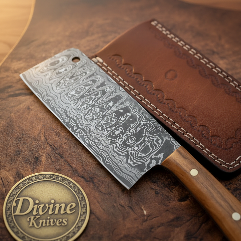 Walnut Handle Meat Cleaver with Leather Sheath