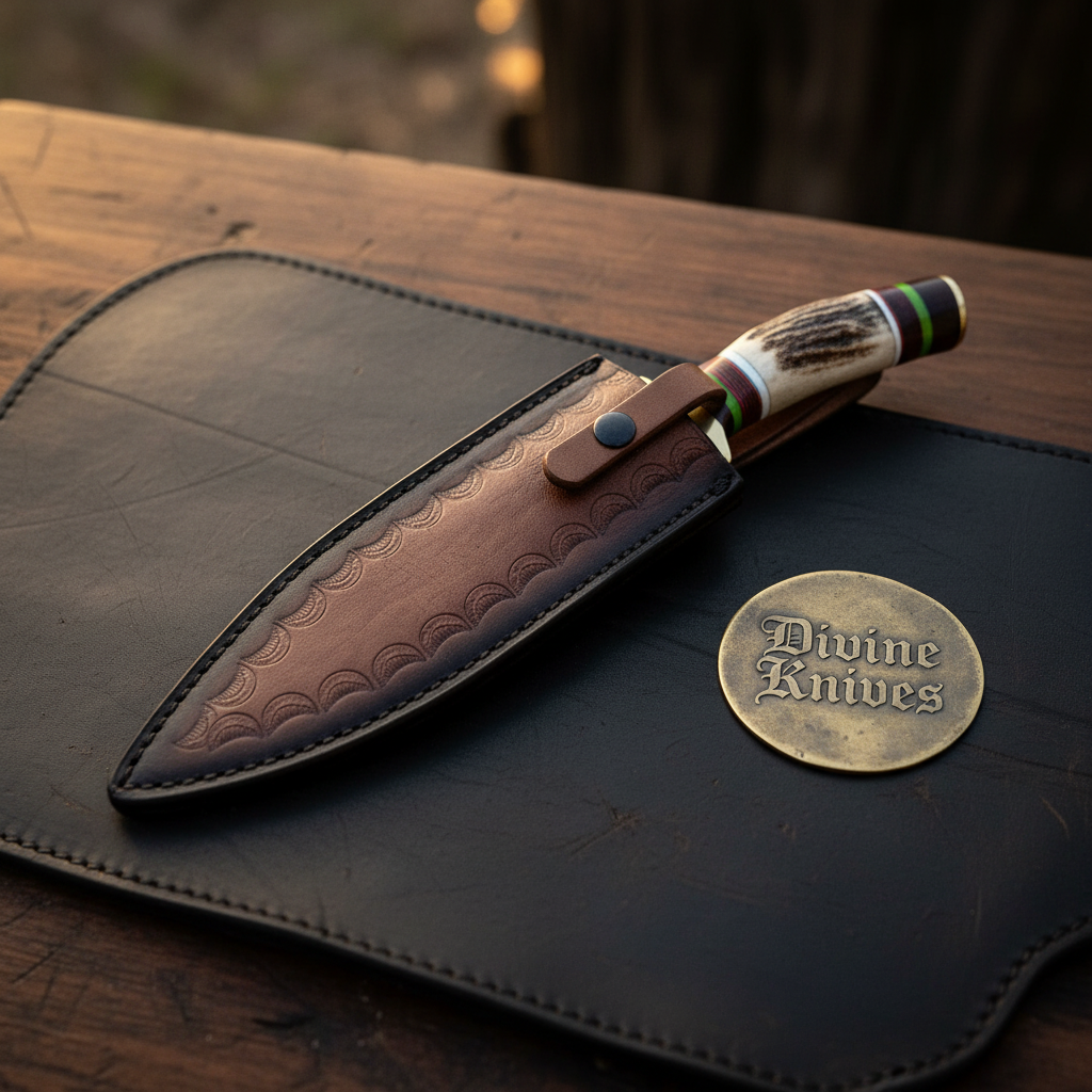 Antler S-Guard Damascus Clip Point Bowie with Color Spacer Handle