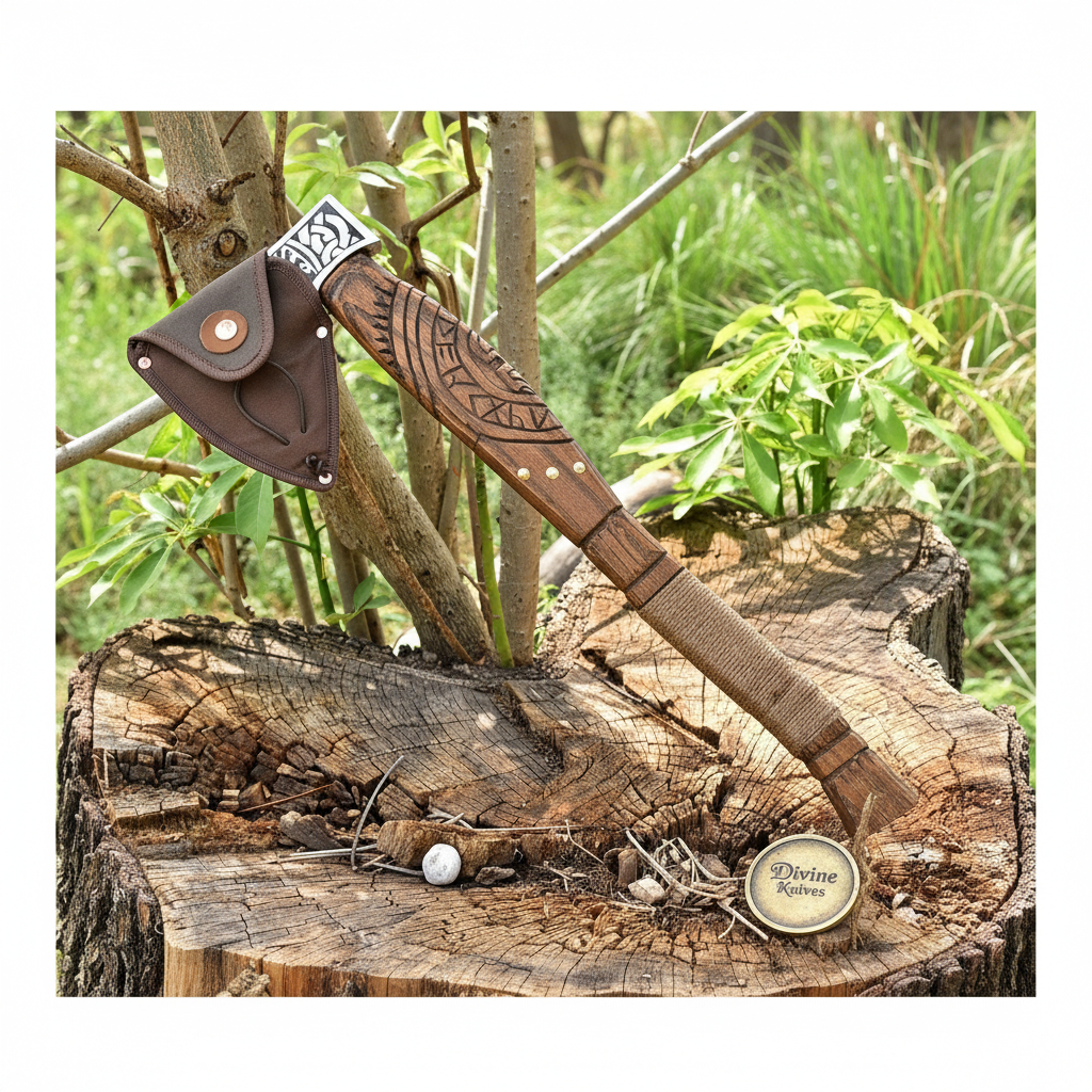 Norse Engraved Viking Axe — Hand-Forged Hatchet with Runic Carved Handle