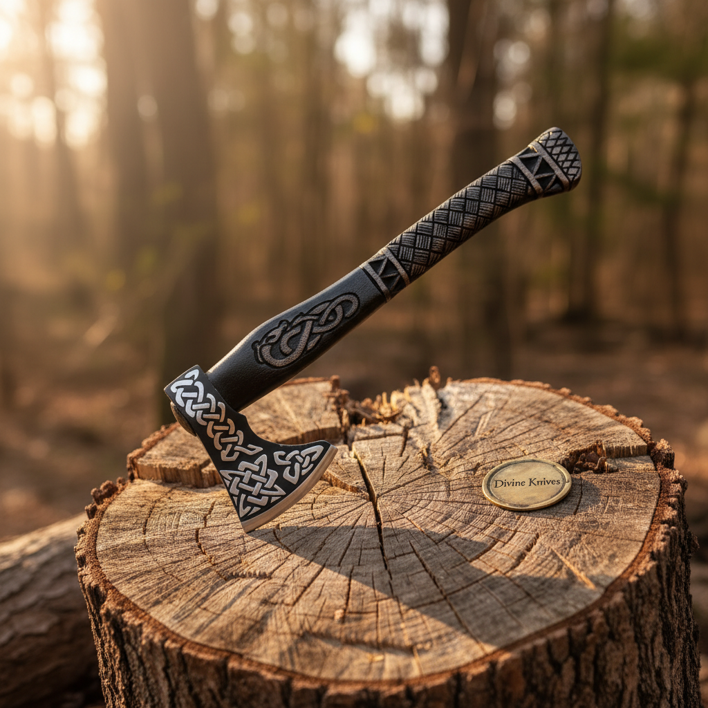 Celtic Norse Viking Axe — Hand-Forged Hatchet with Carved Handle