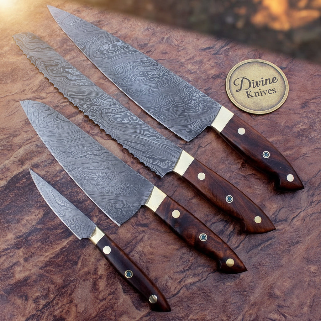 Rosewood Damascus Brisket Chef Knife Set with Layered Blades