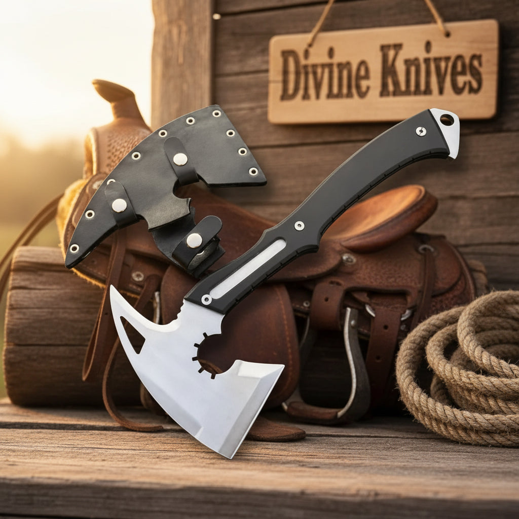 Tomahawk Requiem with Cutout Steel Axe Head and Black G10 Handle