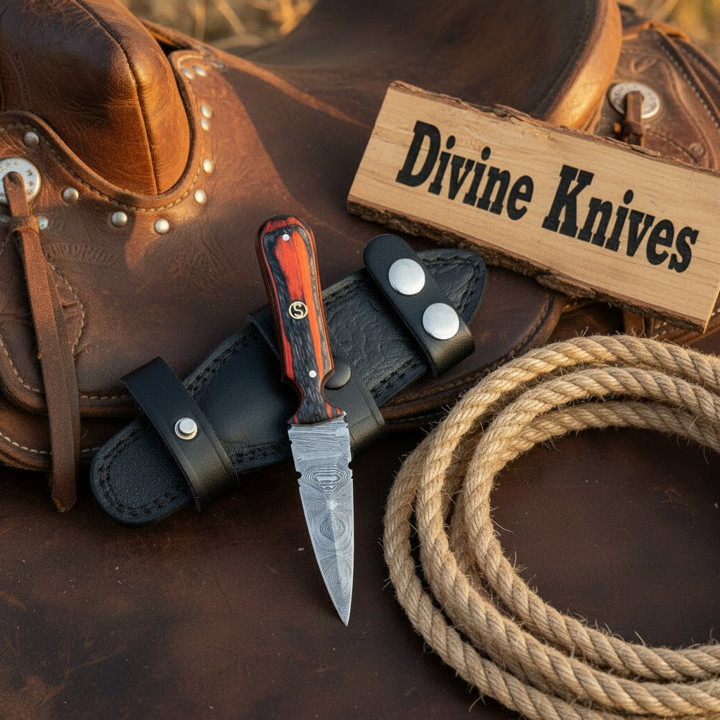Bonnie & Clyde Damascus Knife with Bold Resin Handle for Collectors