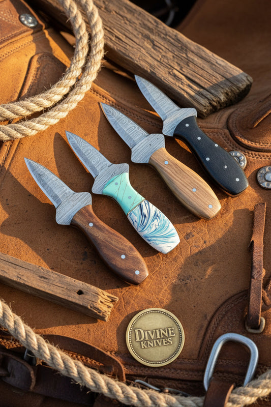 Damascus Oyster Shucking Set with Four Handle Styles