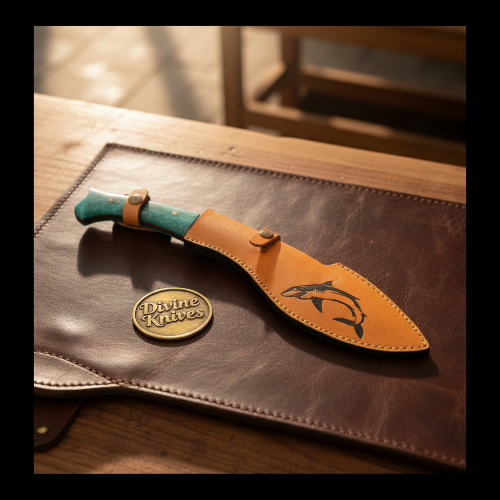 Blue Resin Shark Fish Blade Gurkha Kukri with Ocean Colors handle