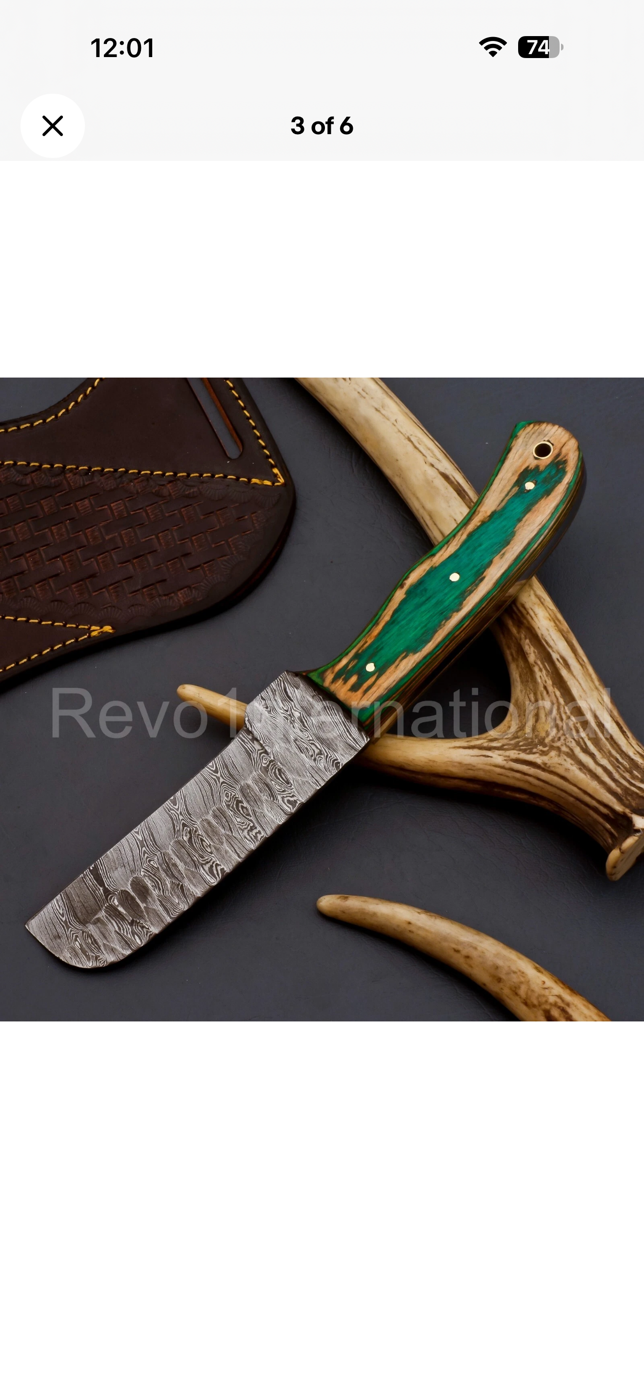 Wawona Cowboy Bull Cutter Knife with Squared Damascus Blade