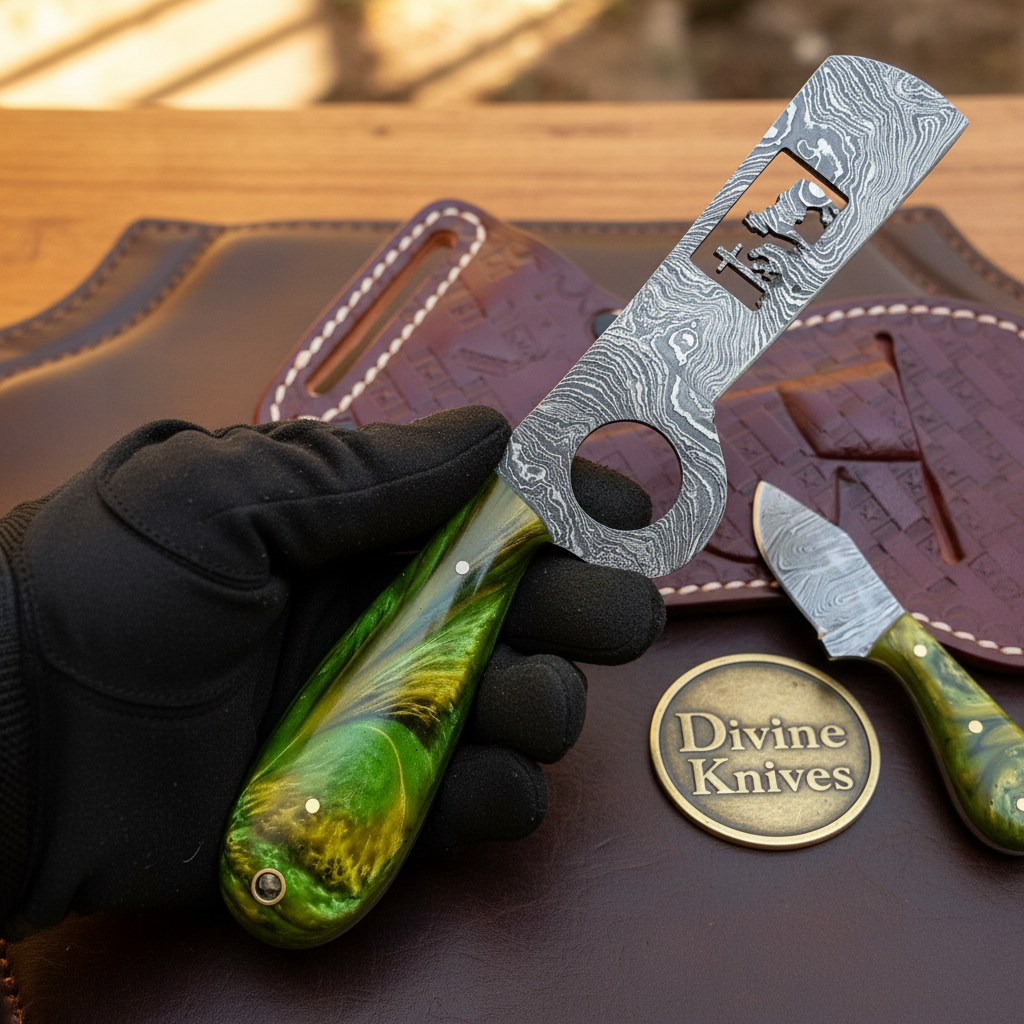 Swirling Green Praying Bull Cutter & Neck Skinner Set