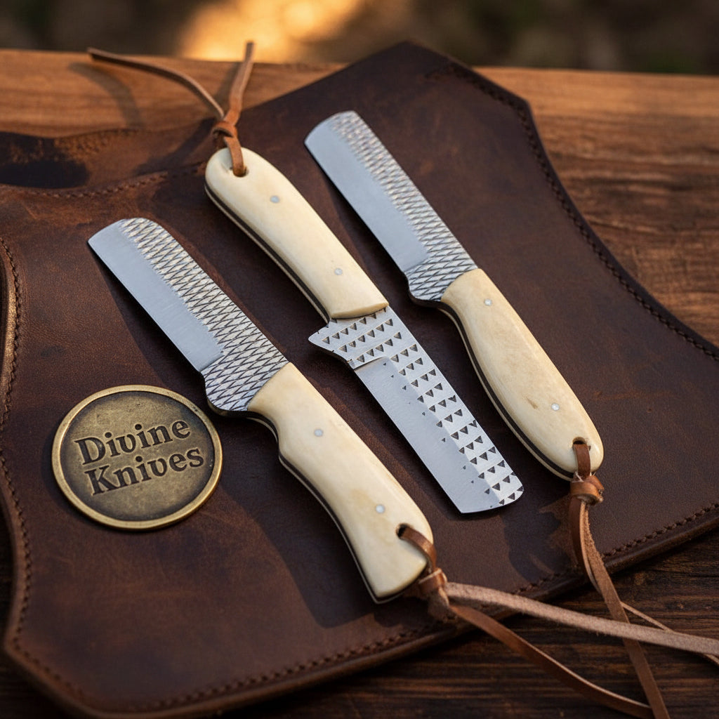 Camel Bone Rasp Tanto Bull Cutter Trio with Rasp Steel Blade