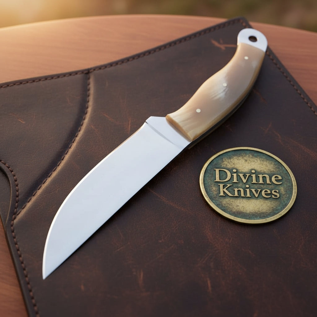 Amber Horn Handle Sheepsfoot Utility Knife with Polished Steel Blade for Everyday Carry