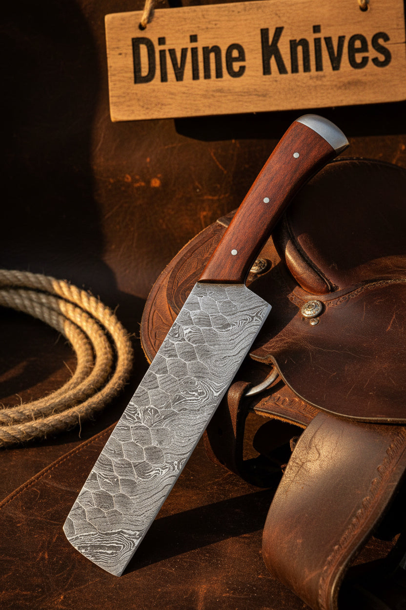 Damascus Hammered Nakiri Cleaver with Dimpled Finish
