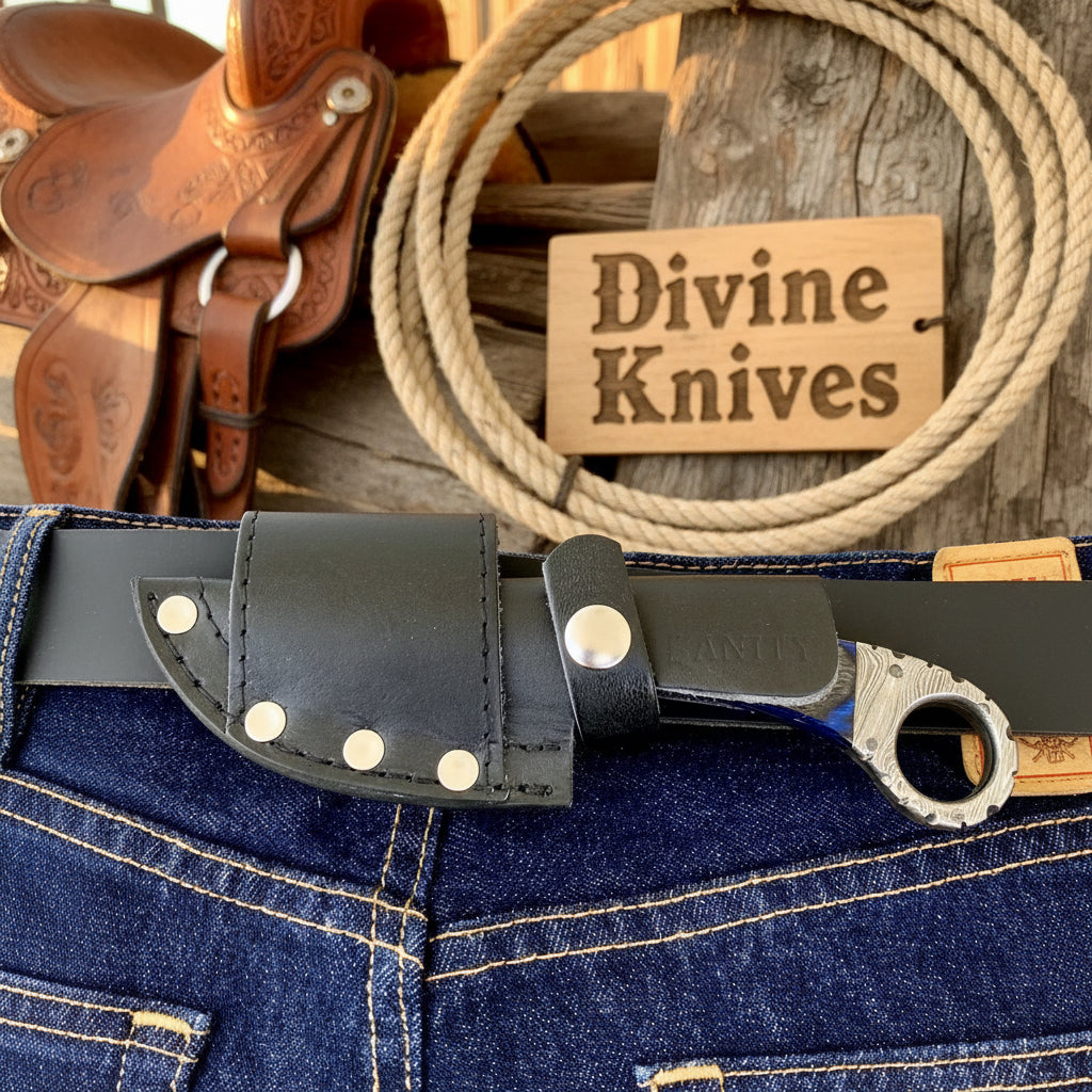 Cobalt Ring Damascus Skinner with Integral Steel Handle