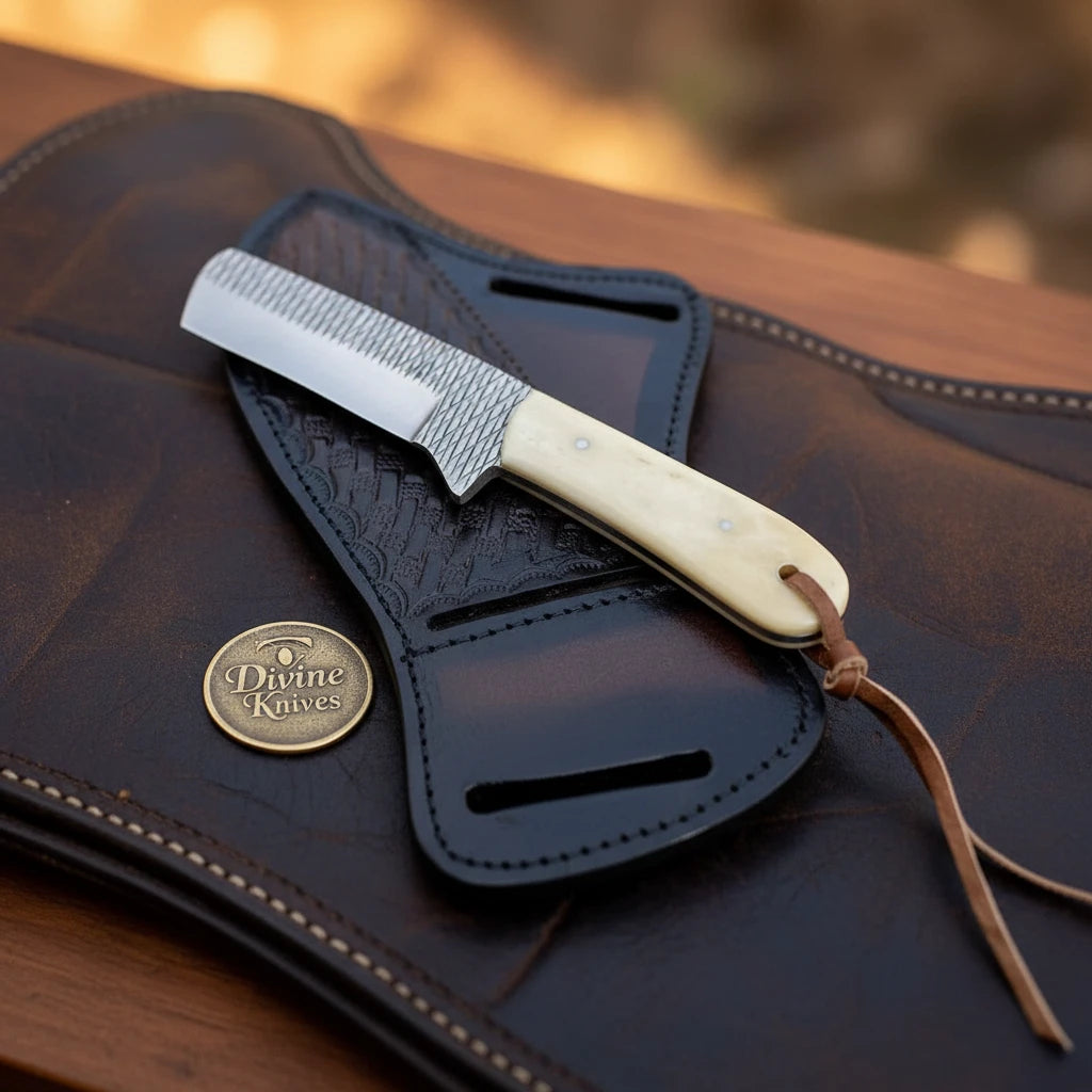 Rasp Steel Camel Bone Cowboy Bull Cutter with Natural Bone Handle