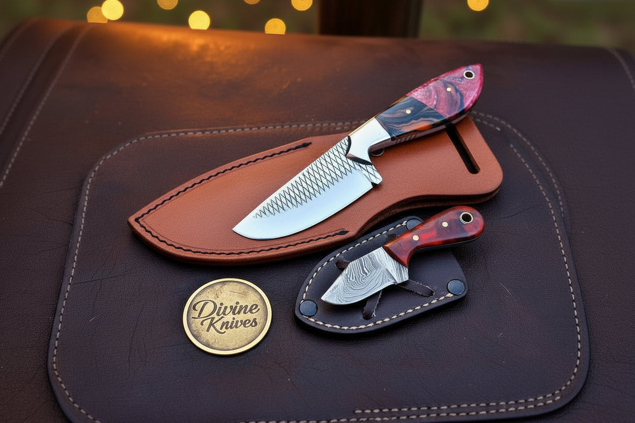 Multi-Color Resin Rasp Cowboy Knife Set with Two Bold Blades