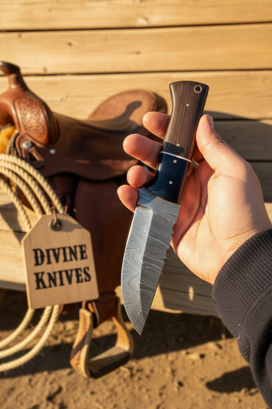 Onyx Damascus Skinner Knife with Feather Damascus Blade