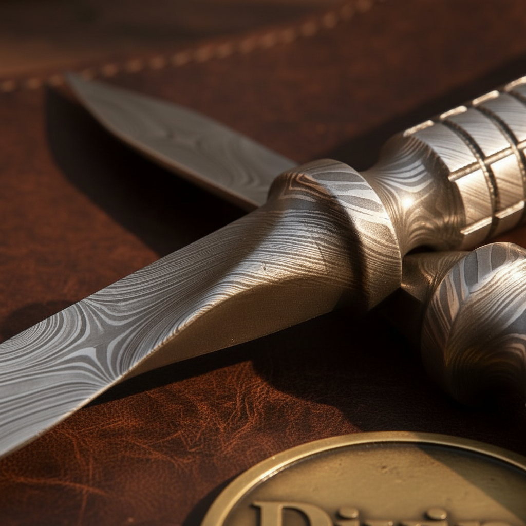 Integral Steel Dagger Set with Ribbed One Piece Handles and Hand Forged Layered Bodies