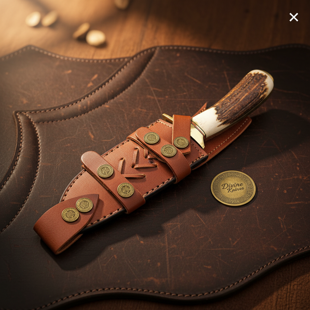 Crown Stag Hunting Knife with Clip Point Forged Blade and Studded Leather Sheath