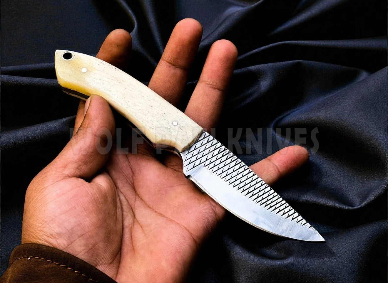 Camel Bone Ranch Skinner Knife with Rasp-Textured Blade