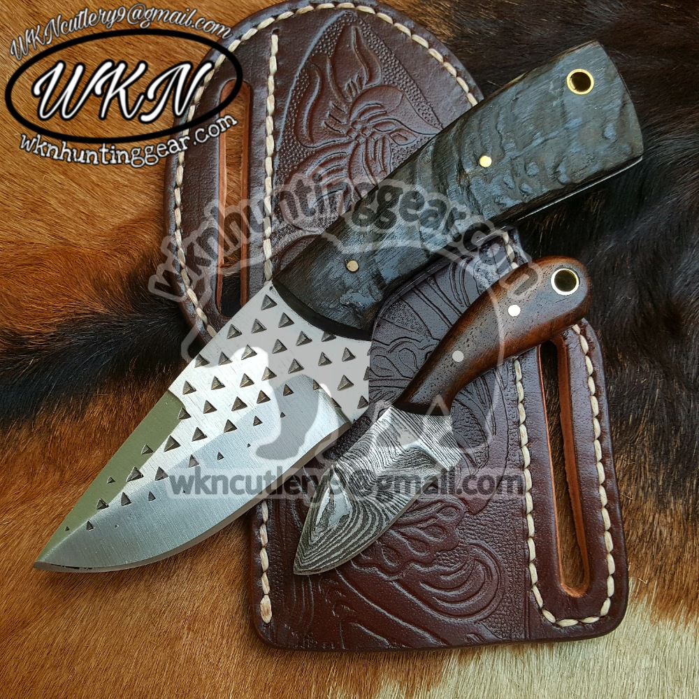 Horse Rasp Cowboy Knife & Neck Skinner Set with Dark Wood Handles