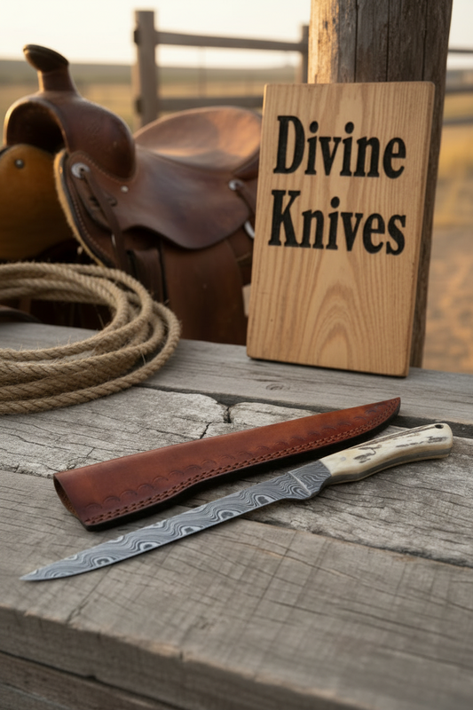 Damascus Stag Horn Fillet Knife with Flexible Blade for Clean Fish Cutting