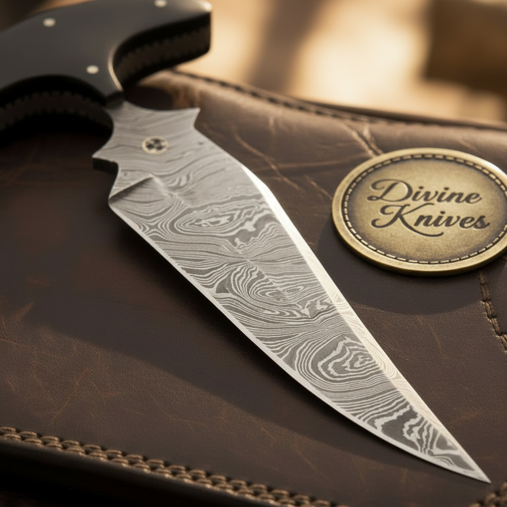 T Handle Push Dagger Knife with Black Horn Grip and Hand Forged Spear Point Blade