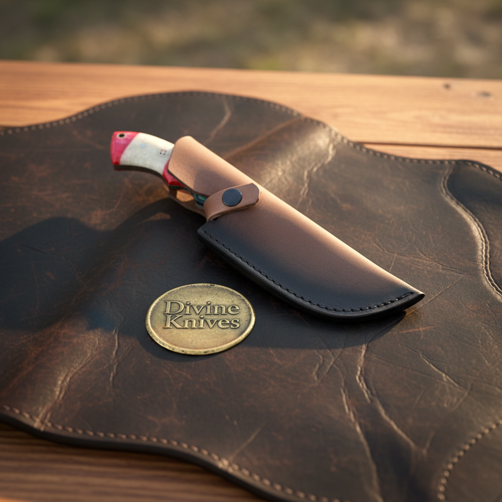 Segmented Resin Damascus Tracker Knife with Color-Blocked Handle