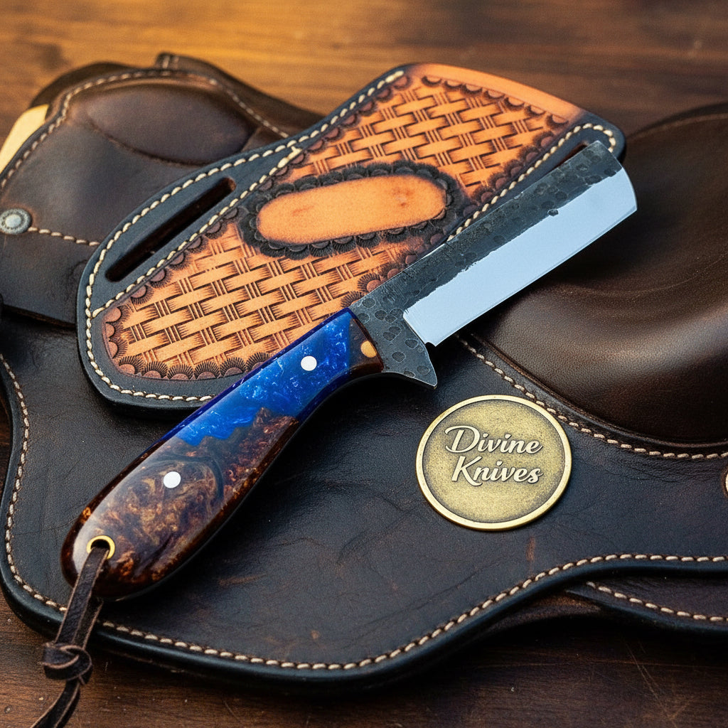 Burl Wood Blue Resin Hammered Bull Cutter for Heavy Cutting