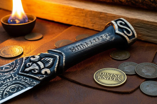 Valknut Odin Thor's Hammer with Carved Rune Handle