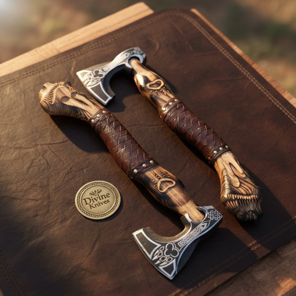 Norse Bear Paw Pocket Hatchet Set with Matched Etched Heads