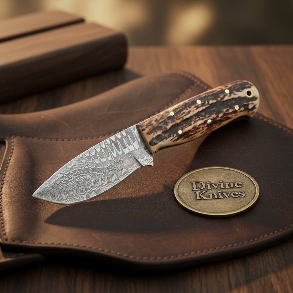 Stag Handle Ranch Skinner Knife with Forged Drop Point Blade and Basketweave Sheath