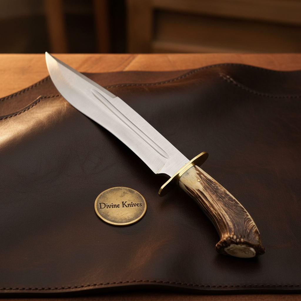 Antler Crown Clip-Point Rambo Bowie with Polished Blade