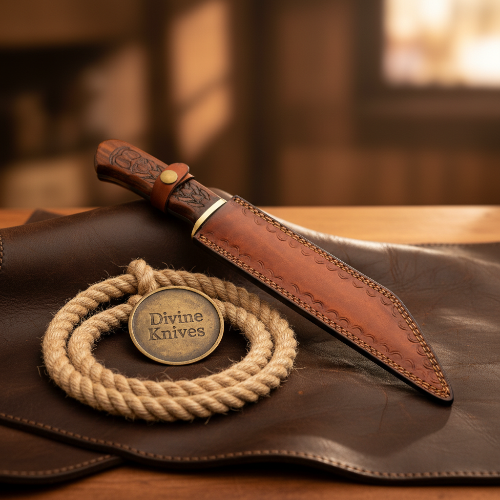 Engraved Rosewood Seax Knife with Long Tanto Style Blade and Hand Tooled Sheath