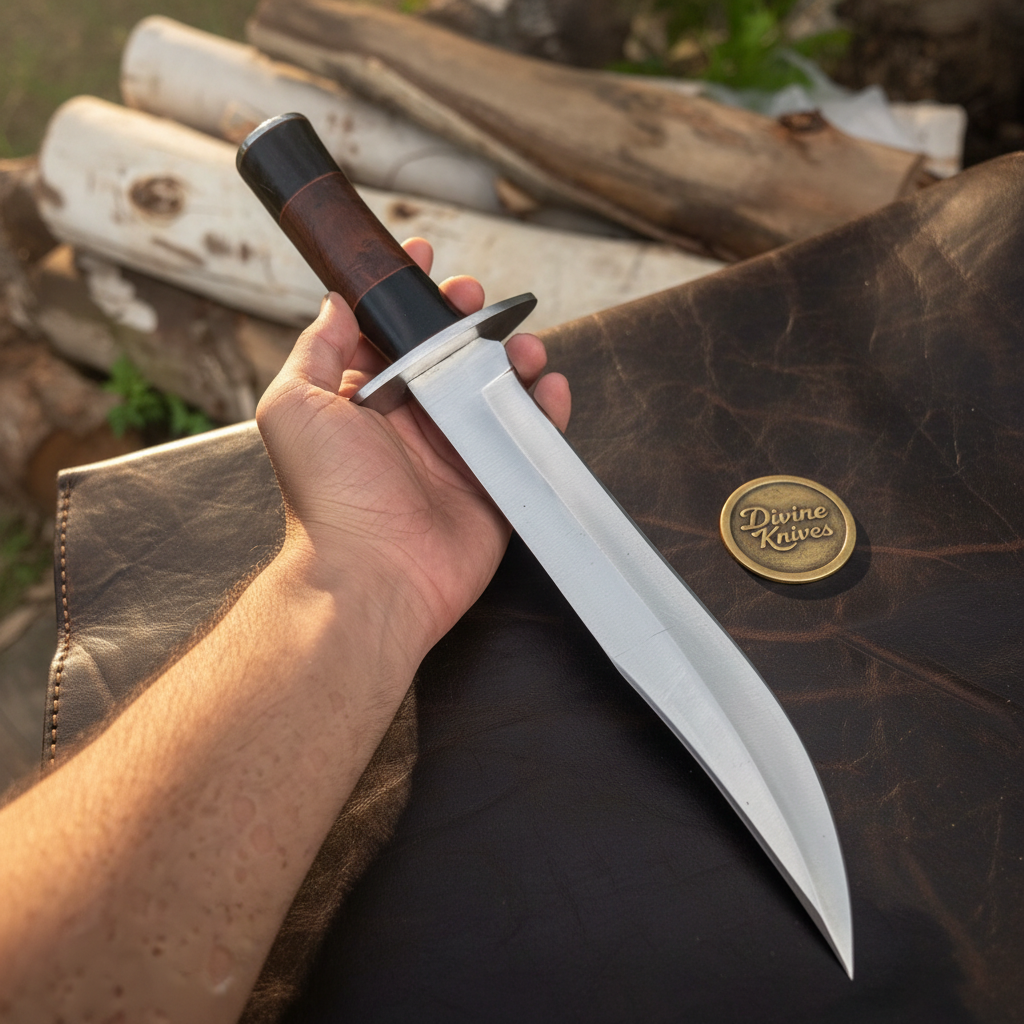 Wood & Resin D2 Steel Straight-Back Camp Bowie with Segmented Handle for Outdoor Work