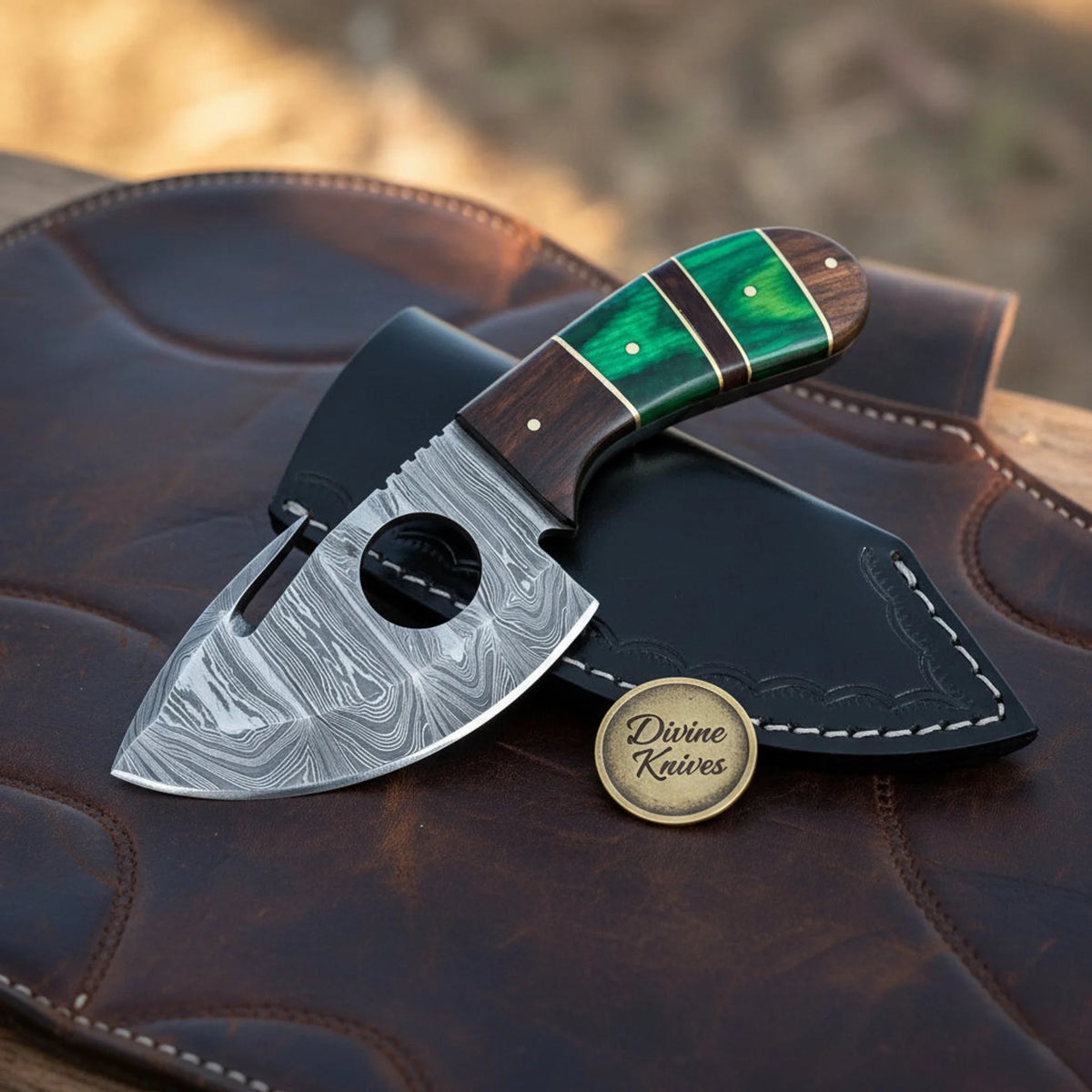 Jadestack Green Pakkawood Cutout Gut Hook Skinner with Banded Handle