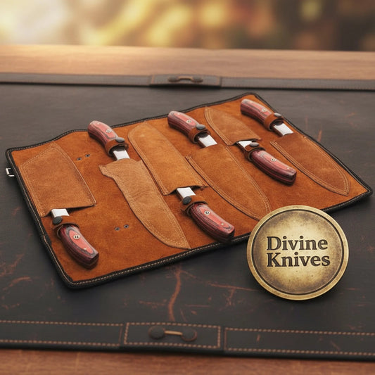 6-Piece Crimson Handle Japanese Chef Knife Set with Layered Handles