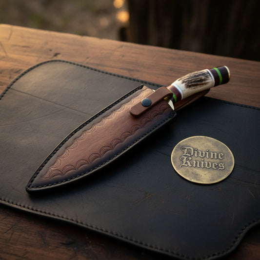 Antler S-Guard Damascus Clip Point Bowie with Color Spacer Handle