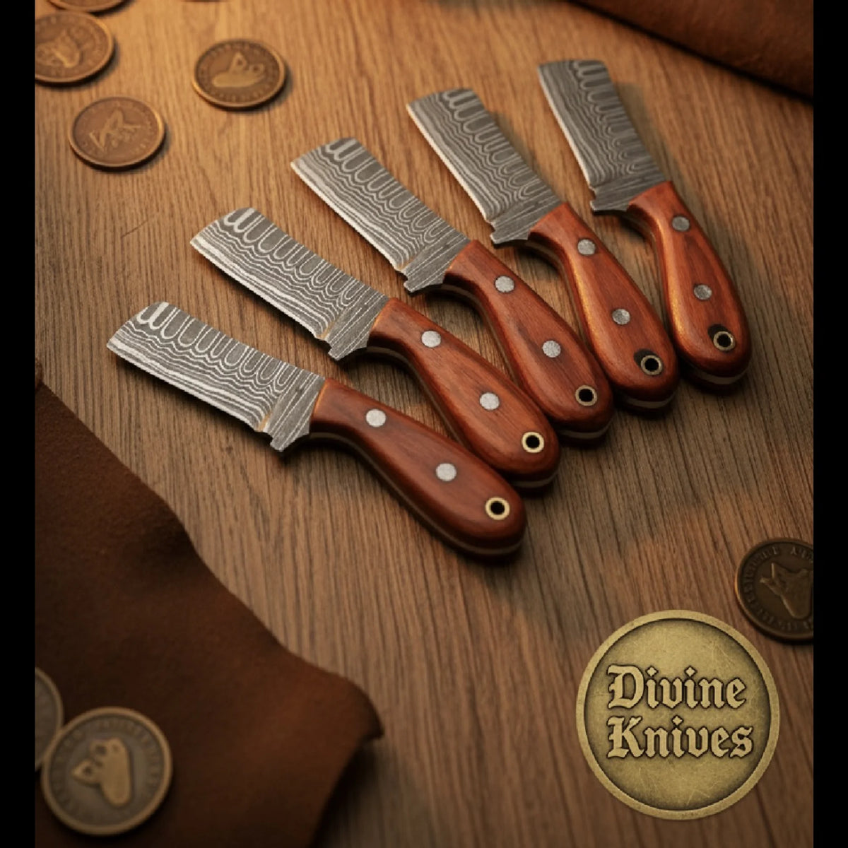 5-Piece Damascus Rosewood Mini Bull Cutter Set