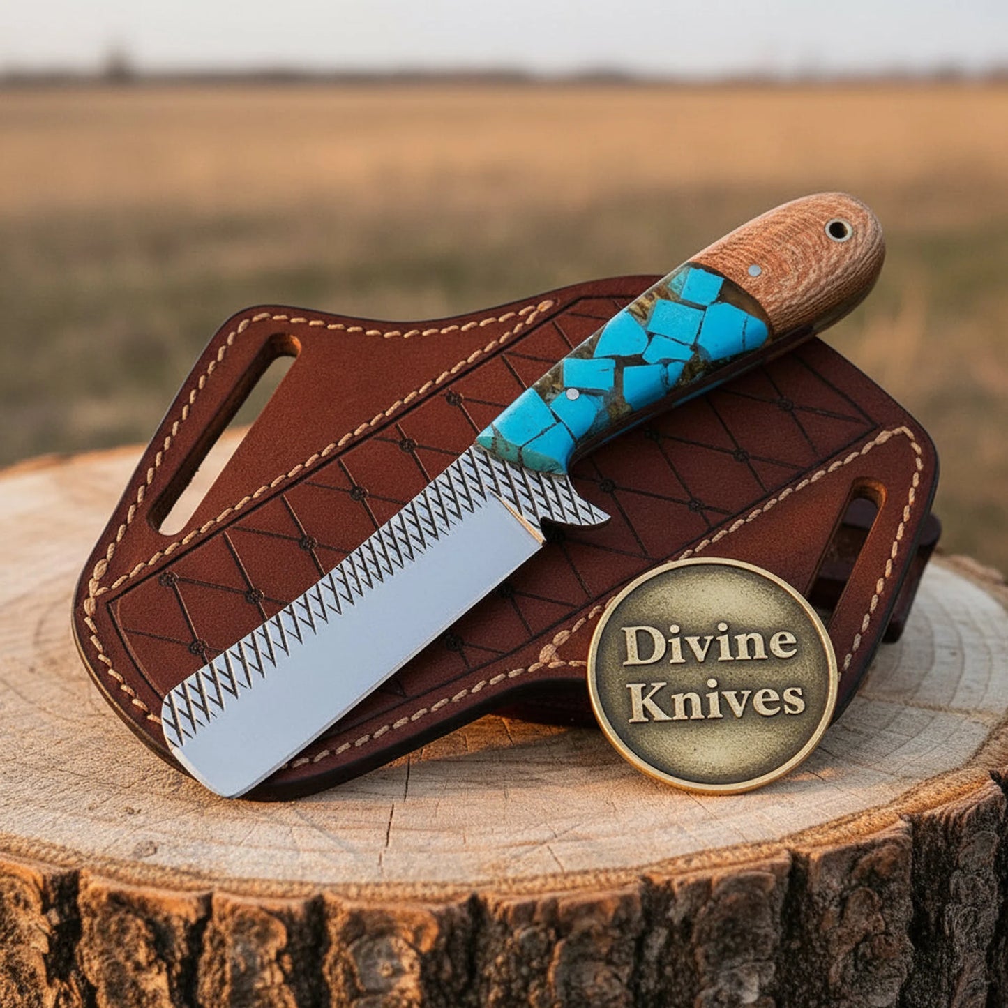 Turquoise Rasptail Bullcutter Knife with Full Tang Rasp File Blade