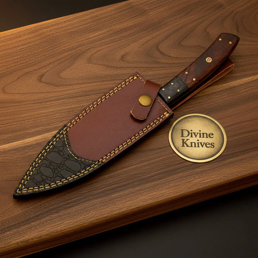 Classic Bowie Knife with Wood Handle & Leather Sheath – Handcrafted Outdoor Collector's Piece