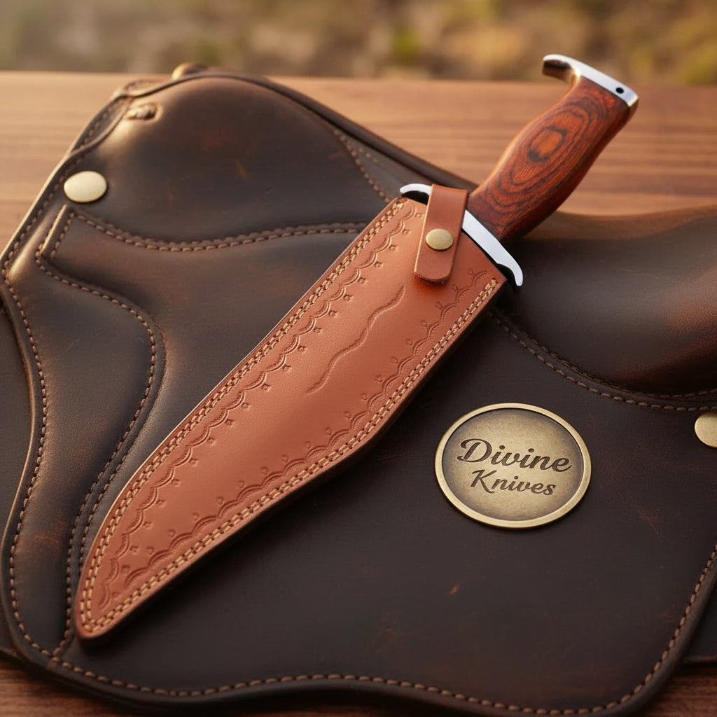 Slotted Blade Rambo Dundee Bowie Knife with Long Fuller Blade