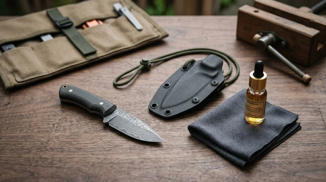 Neck knife with sheath and lanyard for compact carry