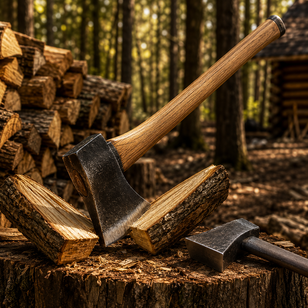 Professional-grade splitting axe built for powerful, efficient firewood splitting and timber processing.