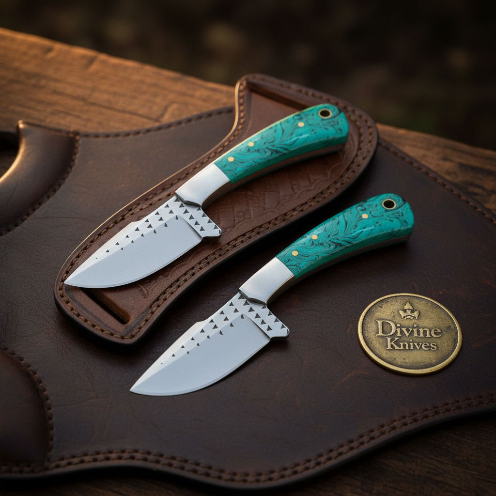 Green Turquoise Farrier Rasp Skinner Set with Silver Bolster Detail
