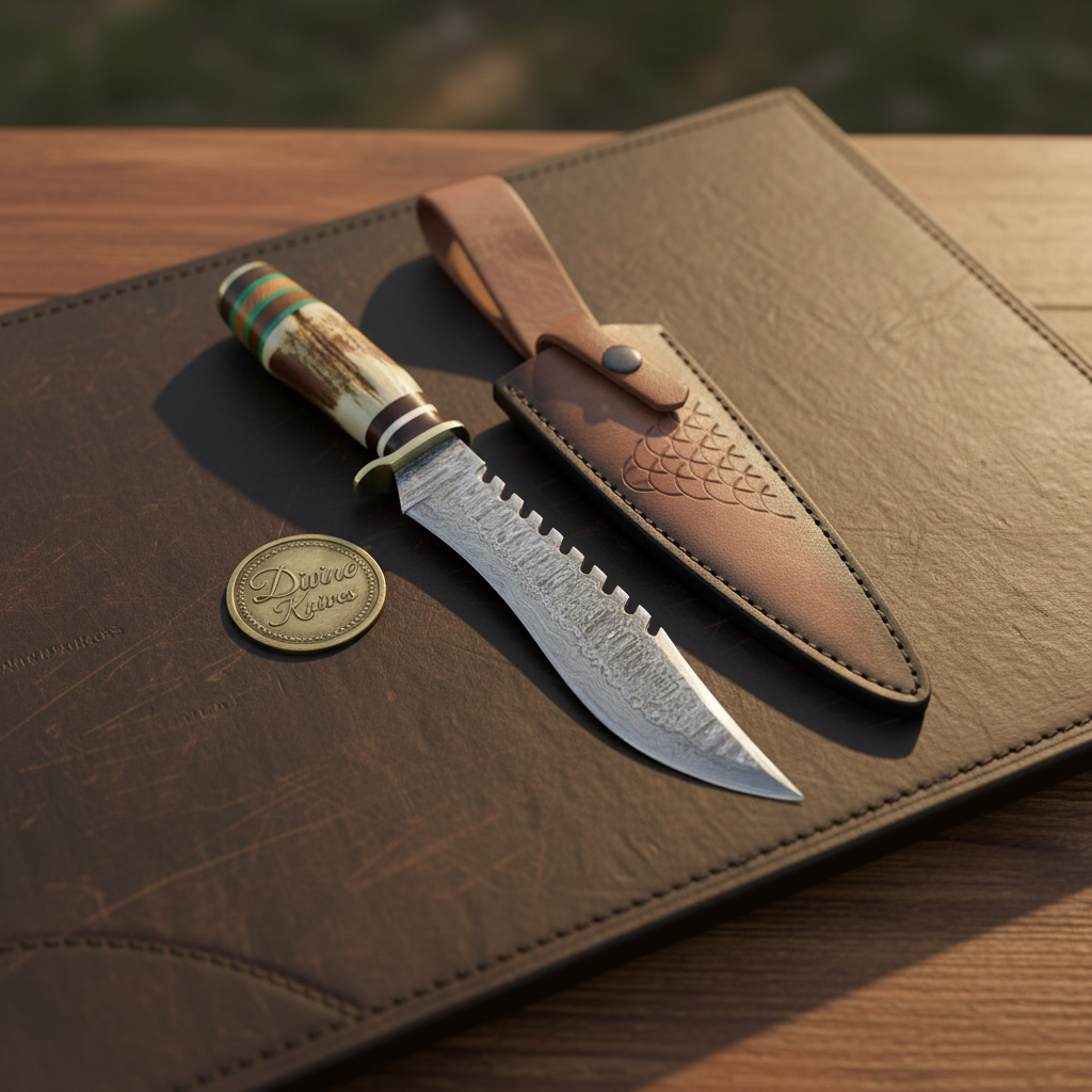 Staghorn Damascus Sawback Survival Bowie with Notched Spine for Field Work