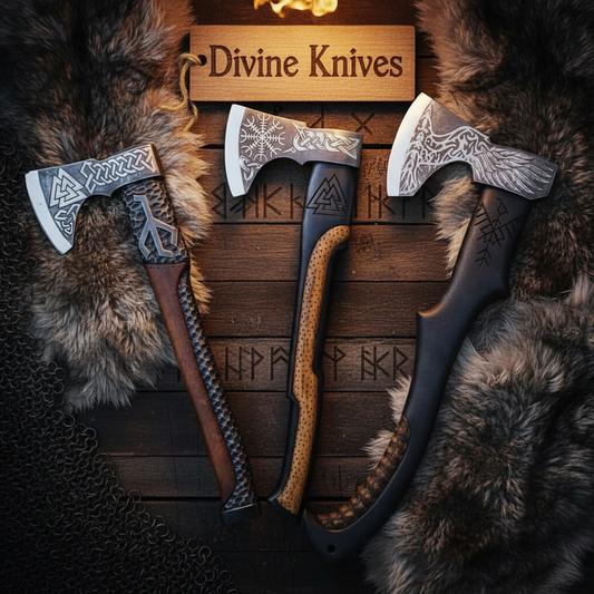 Norse Engraved Viking Bearded Axe Set with Etched Blade Motifs