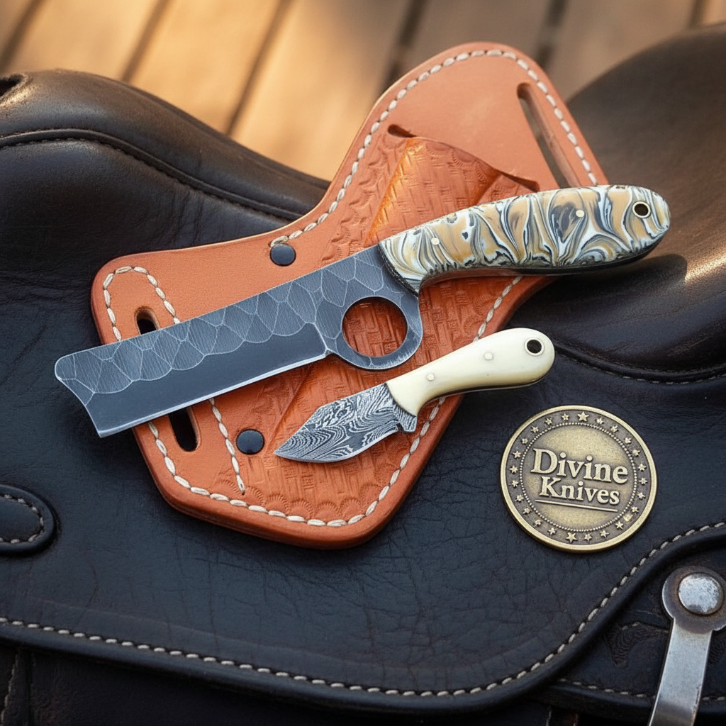 Hammered Bull Cutter Knife Set for Ranch Work and Collecting